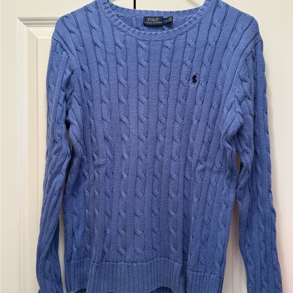 Ralph Lauren Women's Light Blue Cable Knit Sweater